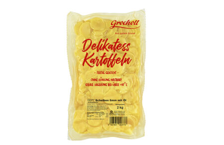 Grocholl gekochte Kartoffelscheiben 6mm mit Öl - Frontansicht - Verpackung