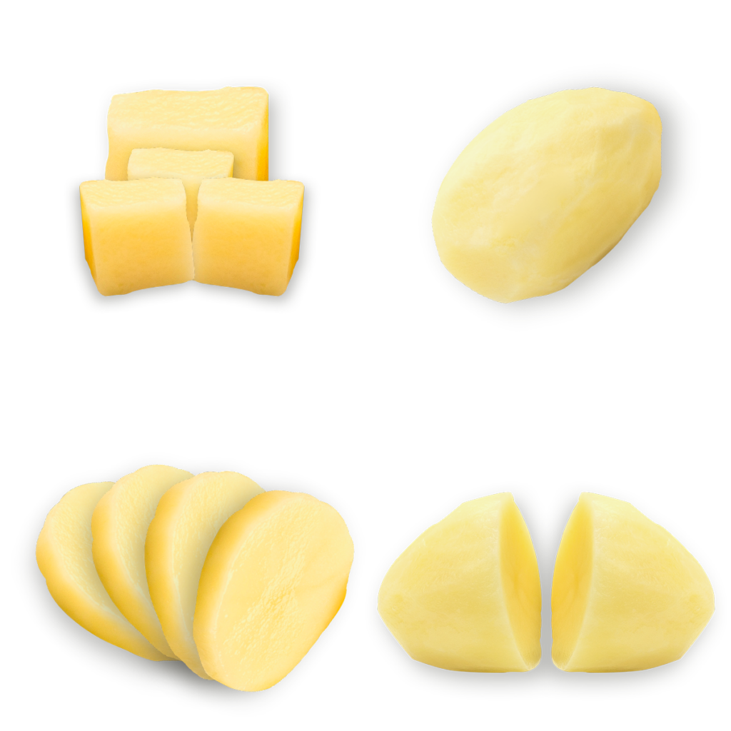Kollage aus geschälten Kartoffeln